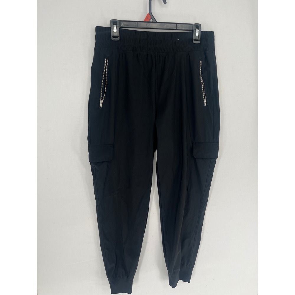 Old Navy SleekTech Go-Dry Cargo Jogger Pants Black Nylon Stretch Womens Size M